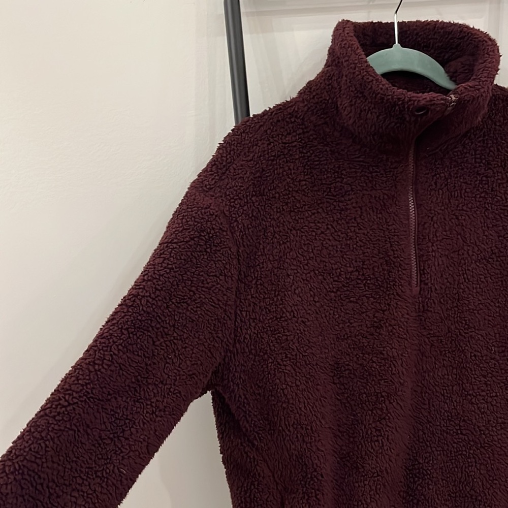 Athleta Talus Deep Burgundy Half Zip Sherpa Pullover Jacket Women Size S - Picture 4 of 9